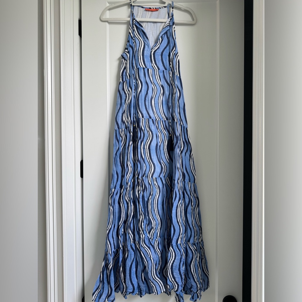 Oliphant Maxi Dress Blue and White Wave Size XS